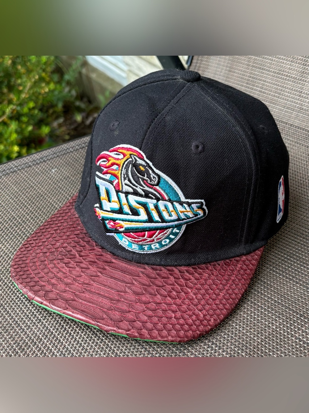Mitchell & Ness Detroit Pistons Faux Snakeskin Throwback Strapback Hat OSFA EUC